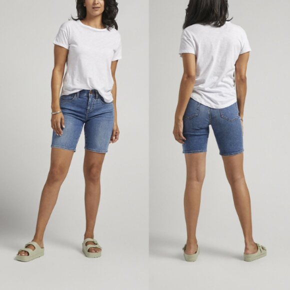 Jag Women's Mid Rise Stretch Cecilia 8" Denim Short Marine Blue Size 16 NWT - Picture 1 of 7